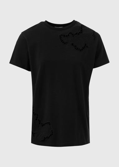 Black Floral Cut Out T-Shirt