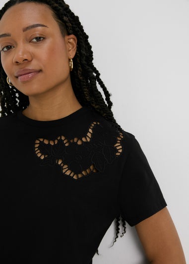 Black Floral Cut Out T-Shirt