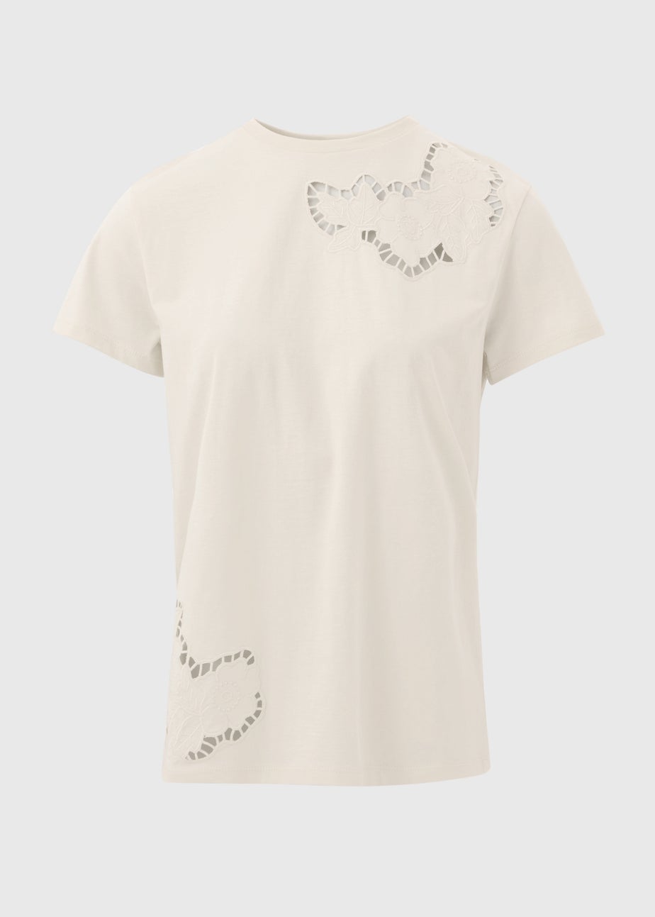 Cream Floral Cut Out T-Shirt
