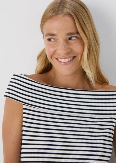 Black Mono Stripe Ribbed Bardot Top