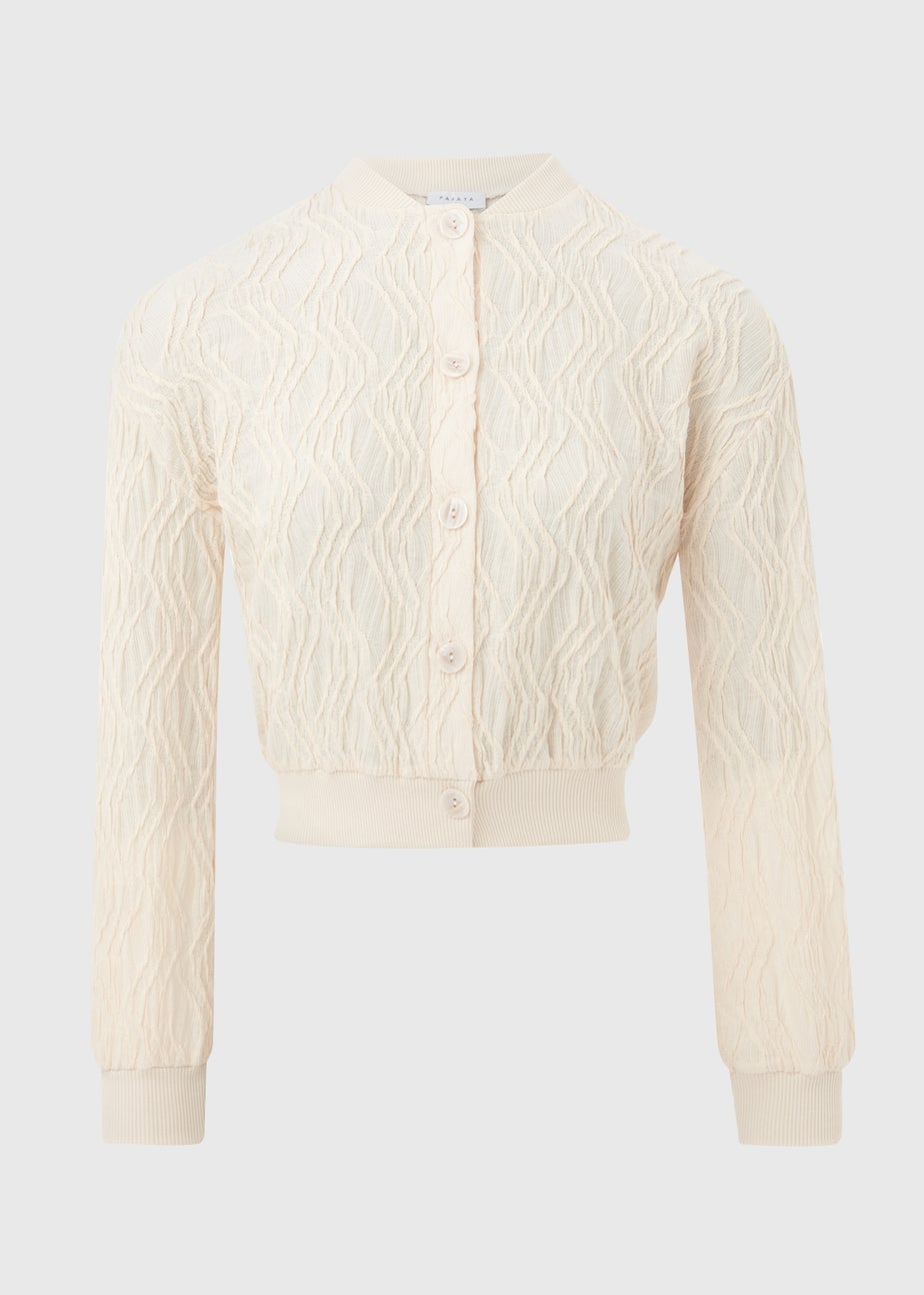 Cream Textured Bomber Jacket