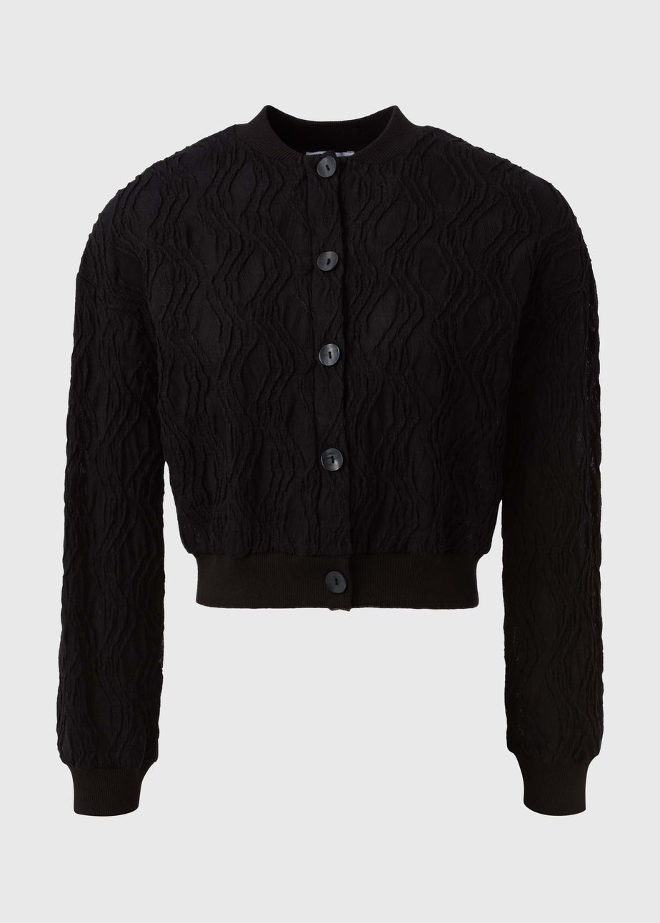 Black Textured Bomber Jacket