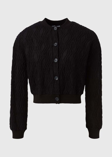 Black Textured Bomber Jacket