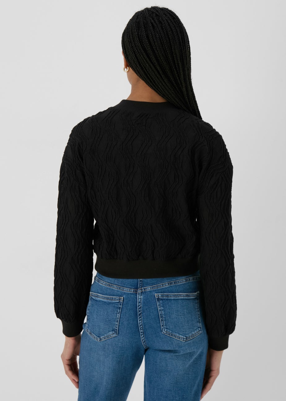 Black Textured Bomber Jacket