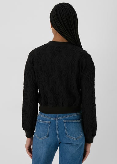 Black Textured Bomber Jacket