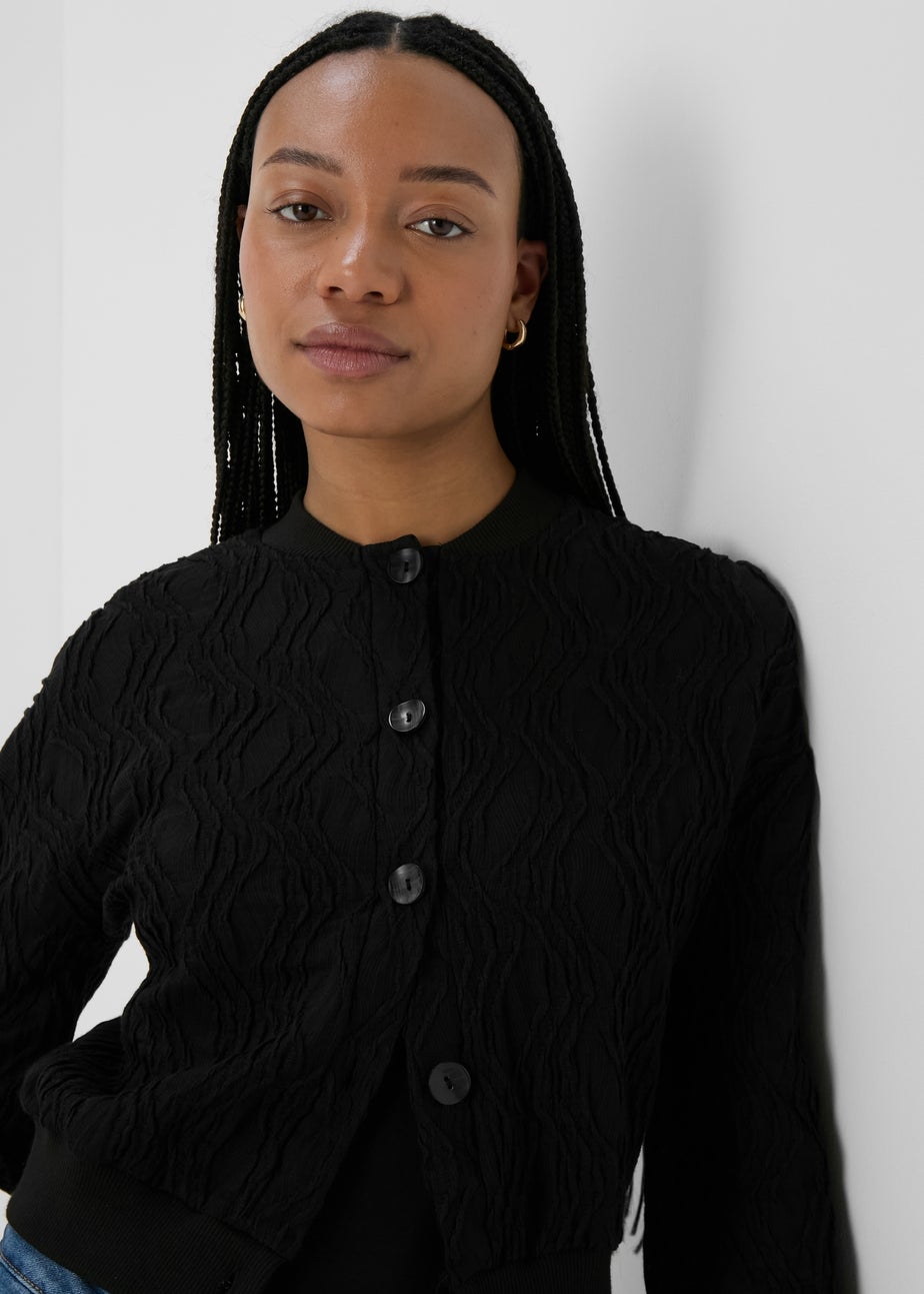 Black Textured Bomber Jacket