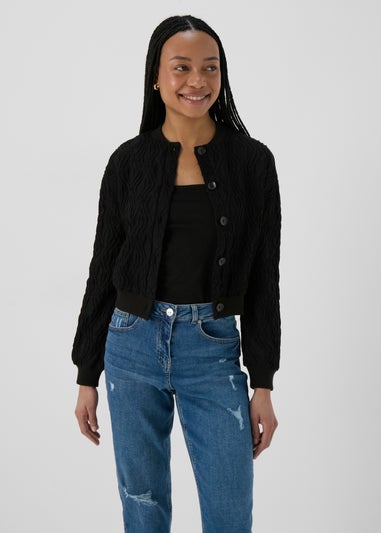 Black Textured Bomber Jacket