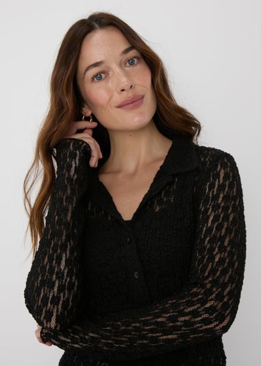 Black Open Knit Shirt