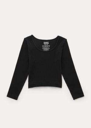 Girls Black Seamless Ribbed Long Sleeve Top (7-15yrs)