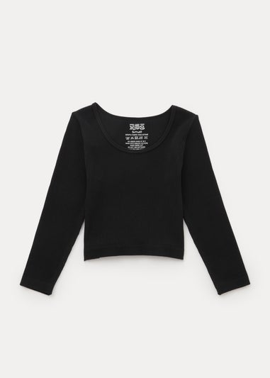 Girls Black Seamless Ribbed Long Sleeve Top (7-15yrs)