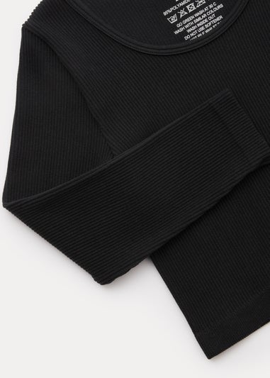 Girls Black Seamless Ribbed Long Sleeve Top (7-15yrs)