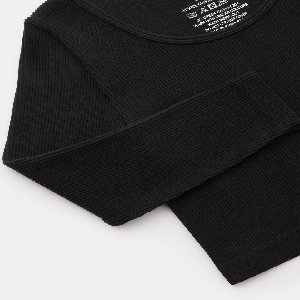 Girls Black Seamless Ribbed Long Sleeve Top (7-15yrs)