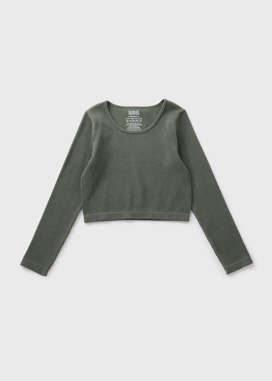 Girls Khaki Long Sleeve Seamless Top (7-15yrs)