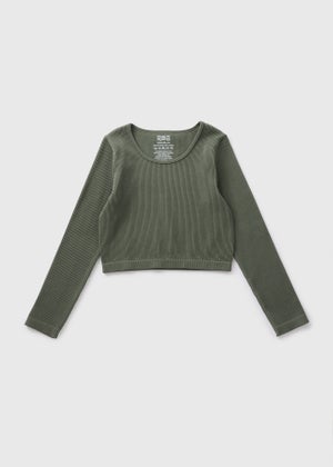 Girls Khaki Long Sleeve Seamless Top (7-15yrs)