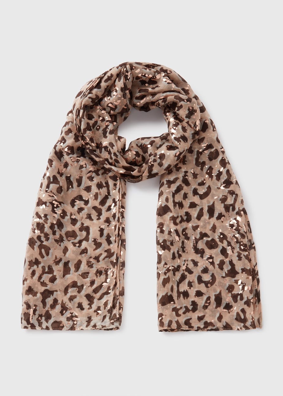 Brown Gold Foil Leopard Woven Scarf