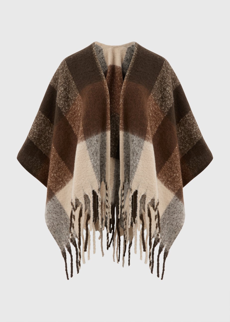 Brown Check Brushed Shawl