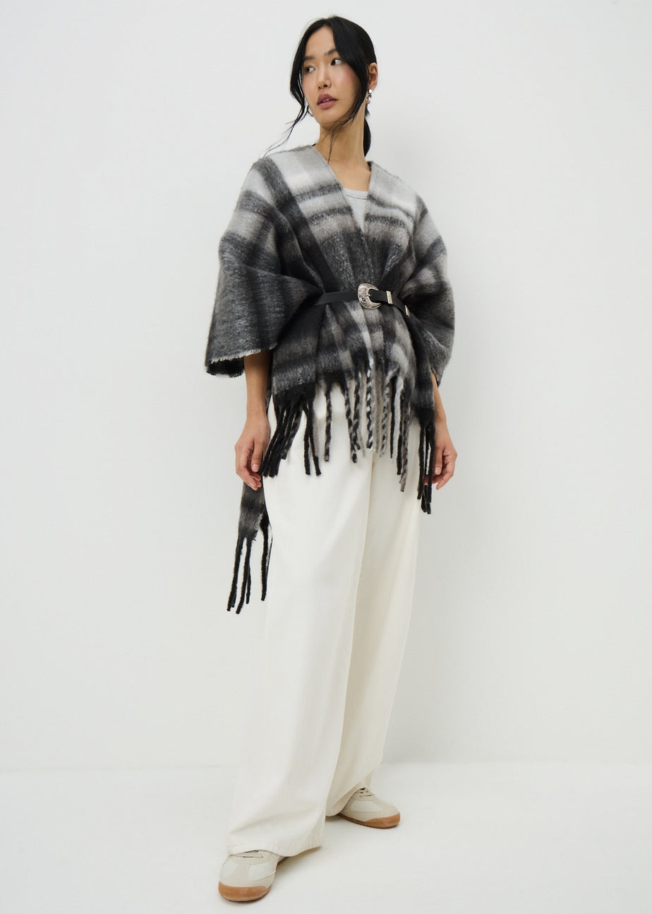 Black Check Brushed Shawl