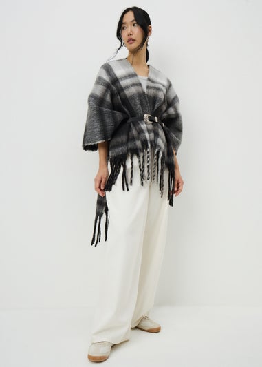 Black Check Brushed Shawl