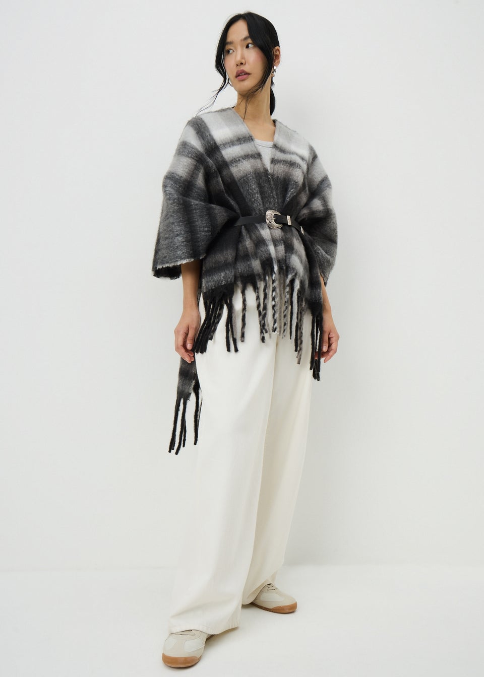Black Check Brushed Shawl