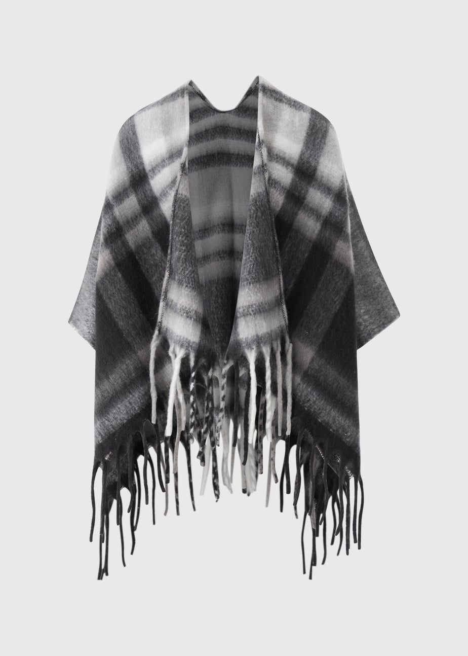 Black Check Brushed Shawl