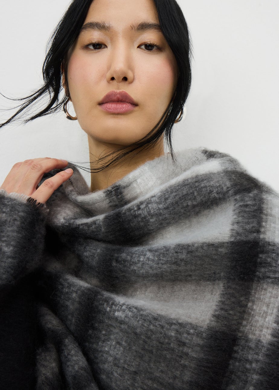 Black Check Brushed Shawl