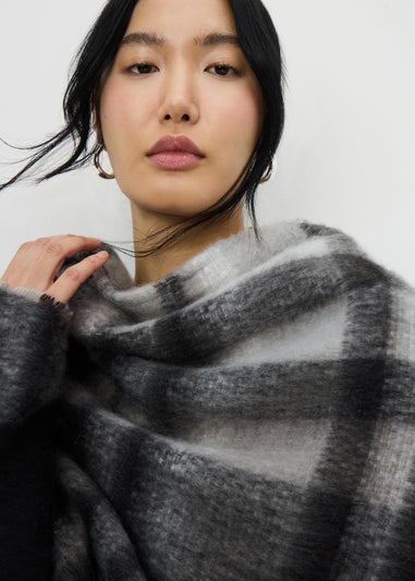 Black Check Brushed Shawl