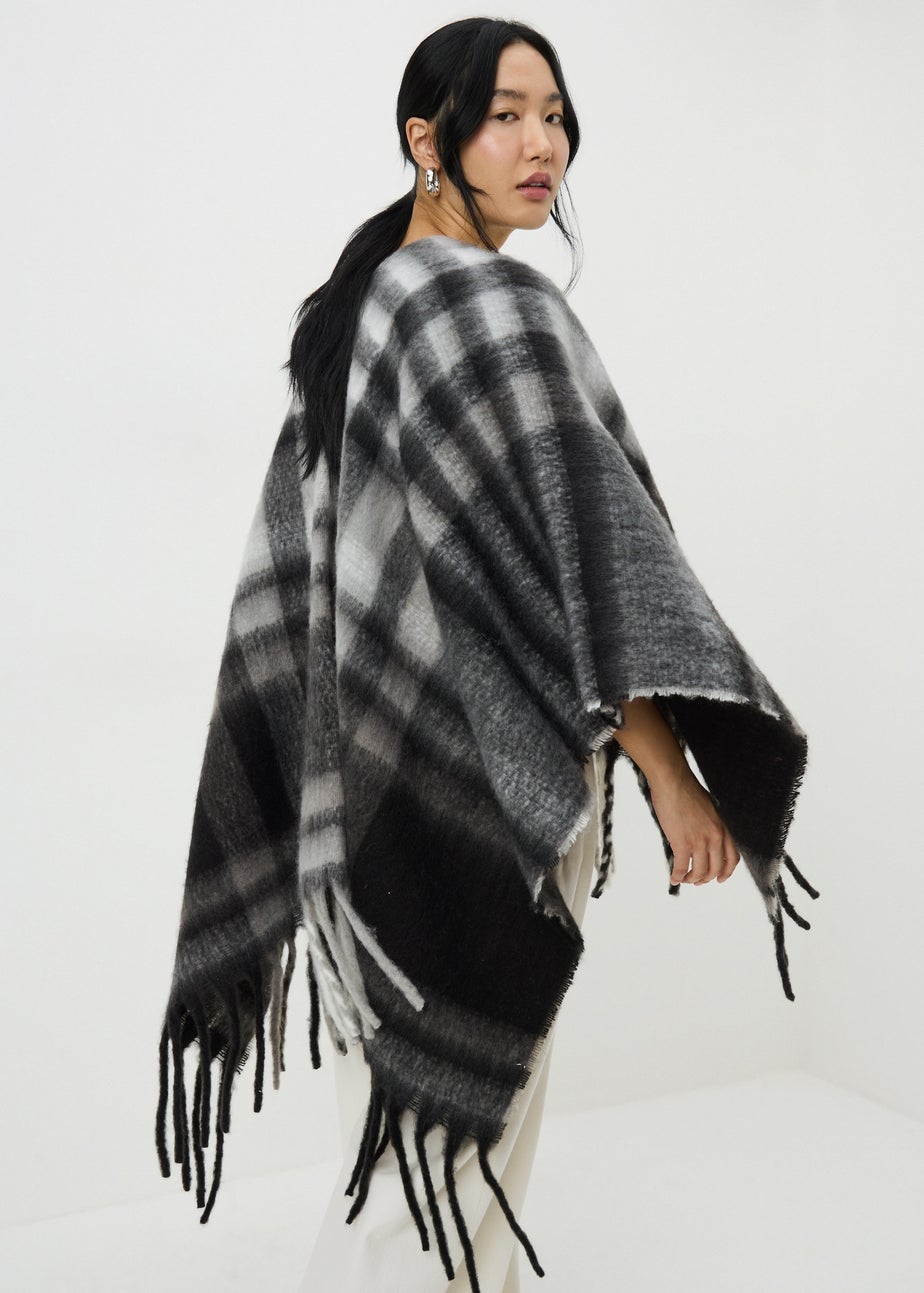 Black Check Brushed Shawl