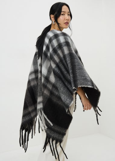 Black Check Brushed Shawl