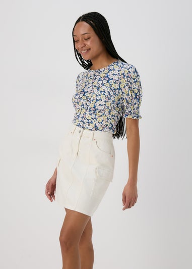 Multicoloured Shirred Cuff Jersey Top