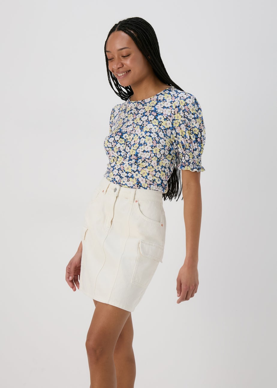 Multicoloured Shirred Cuff Jersey Top