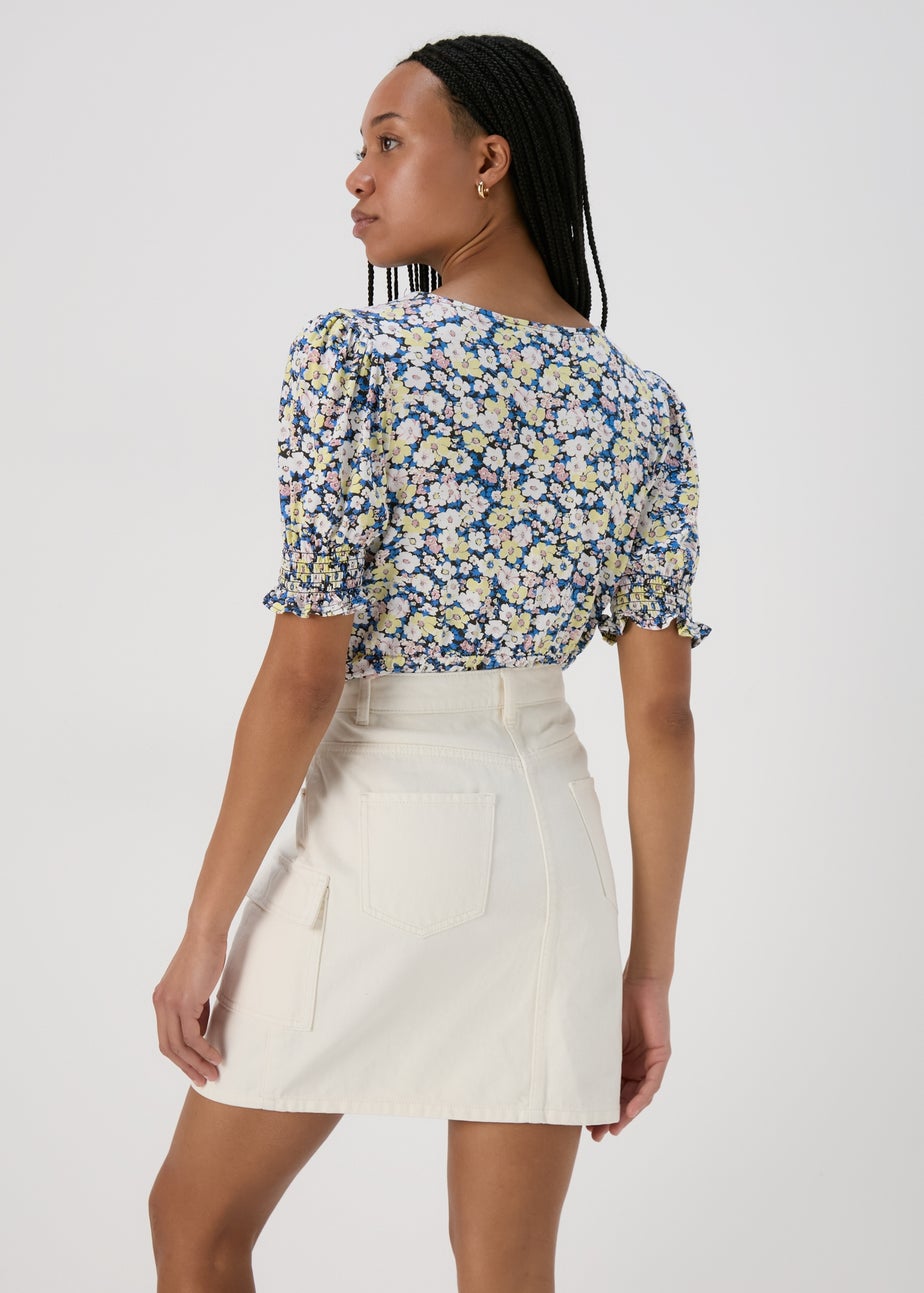 Multicoloured Shirred Cuff Jersey Top