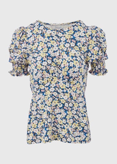 Multicoloured Shirred Cuff Jersey Top