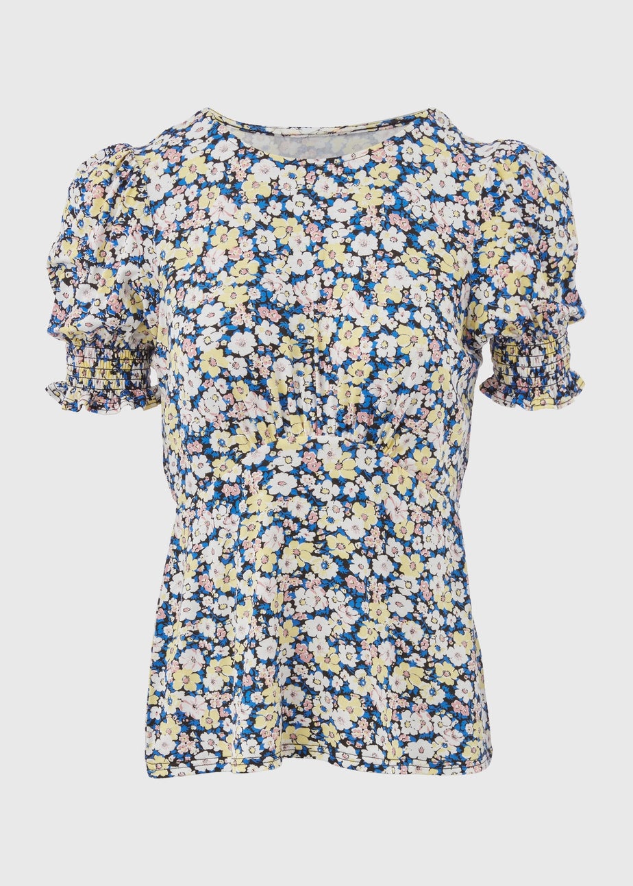 Multicoloured Shirred Cuff Jersey Top