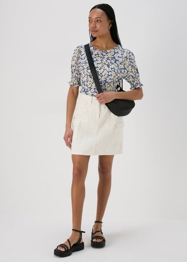 Multicoloured Shirred Cuff Jersey Top