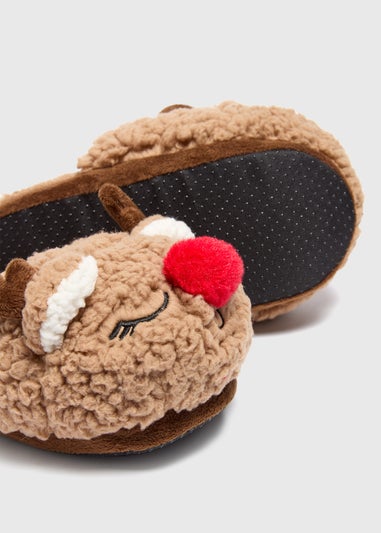 Winter Poem Brown Reindeer Mule Slippers