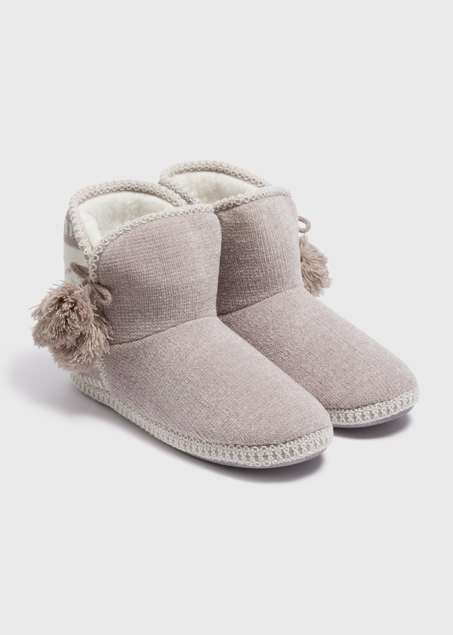 Grey Snowflake Knitted Slipper Boot