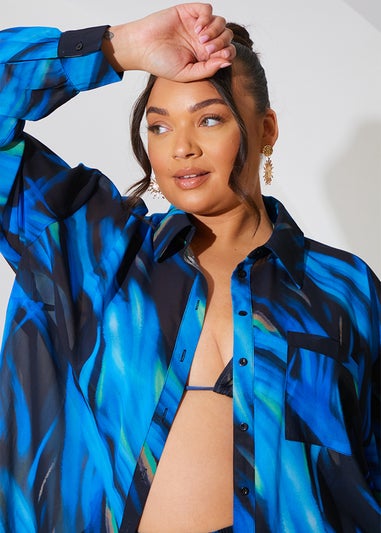 In The Style Perrie Sian Blue Abstract Print Co Ord Shirt