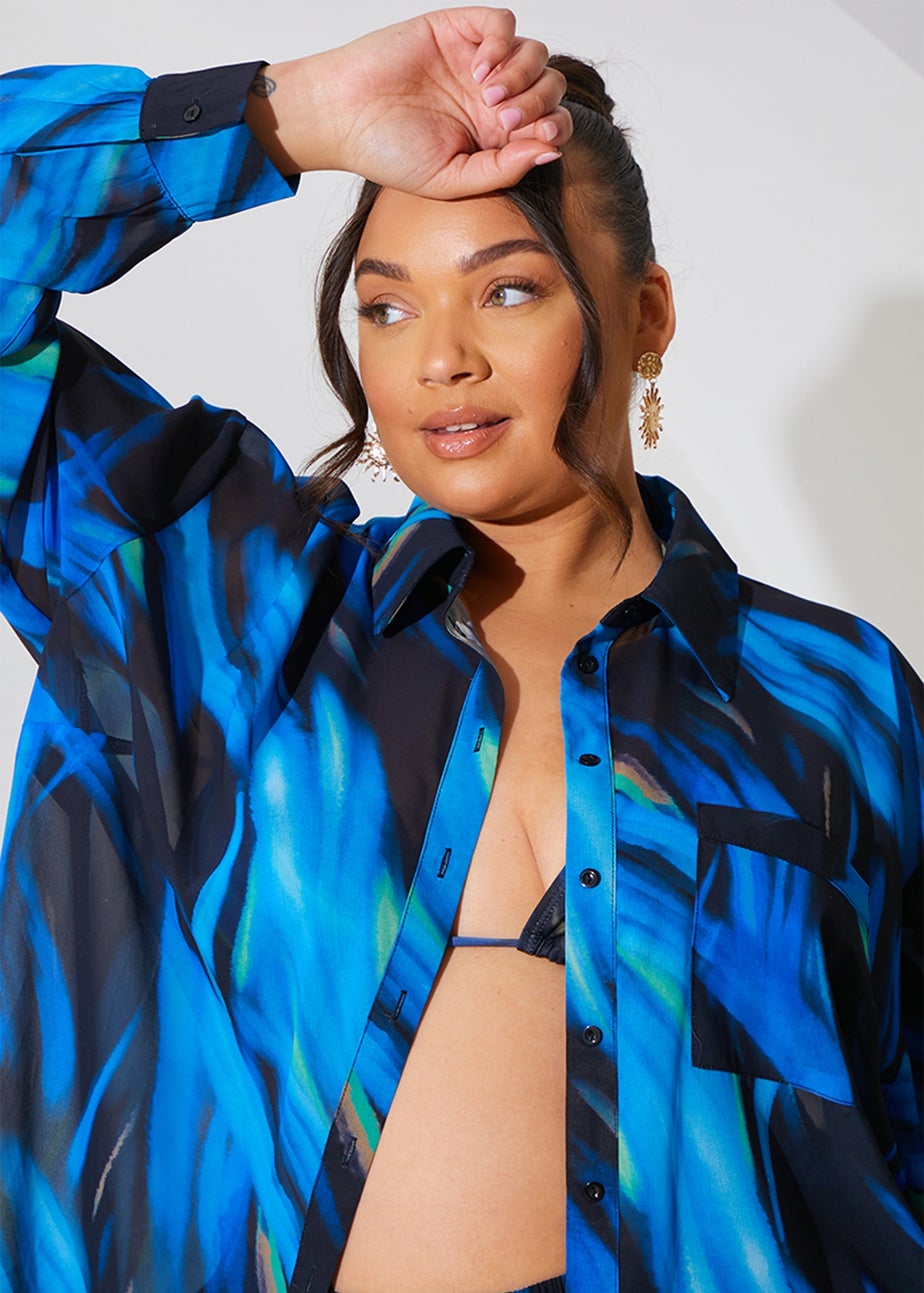 In The Style Perrie Sian Blue Abstract Print Co Ord Shirt