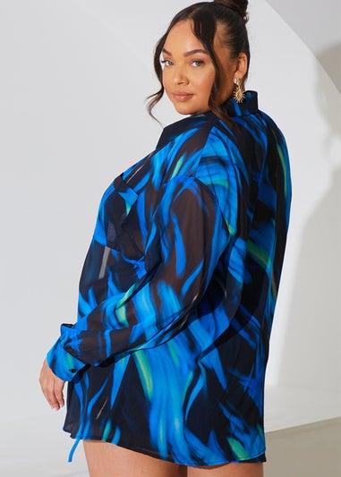 In The Style Perrie Sian Blue Abstract Print Co Ord Shirt