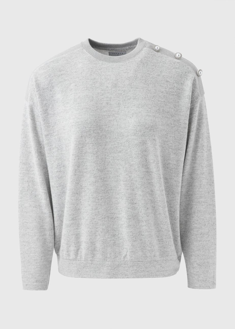 Grey Shoulder Embellished Sweatshirt