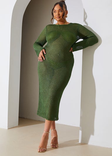 In The Style Green Sequin Knitted Maxi Dress
