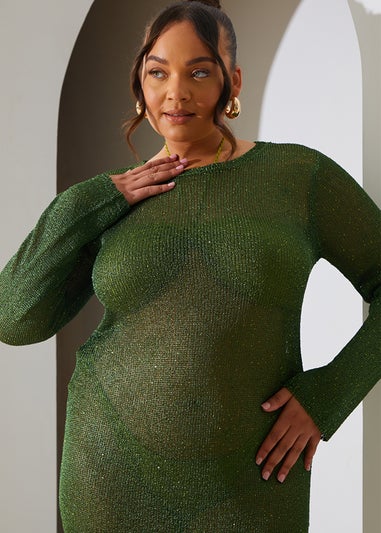 In The Style Green Sequin Knitted Maxi Dress