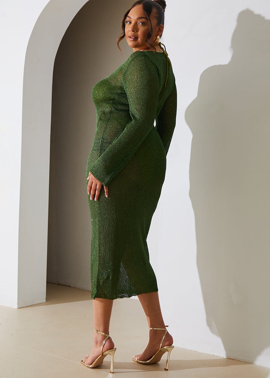 In The Style Green Sequin Knitted Maxi Dress