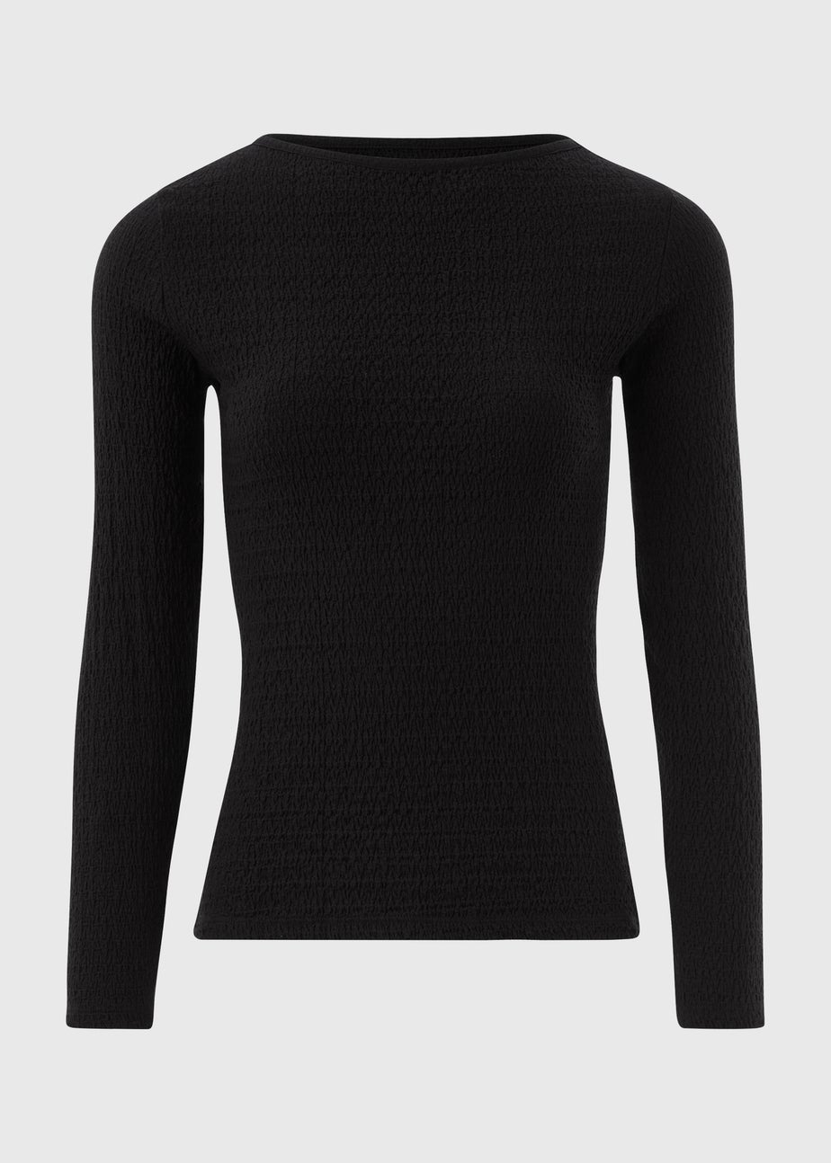 Black Long Sleeve Textured Top