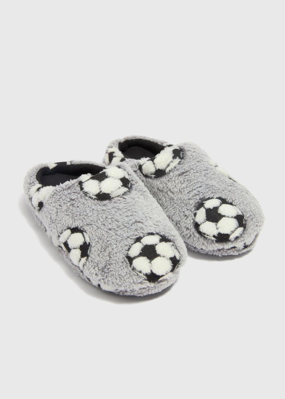 Boys Grey Football Mule Slippers (Younger 10-Older 6)