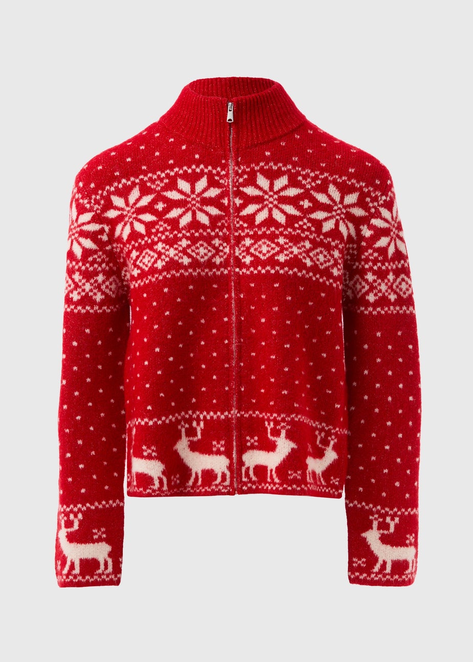 Winter Poem Red Fairisle Half Zip