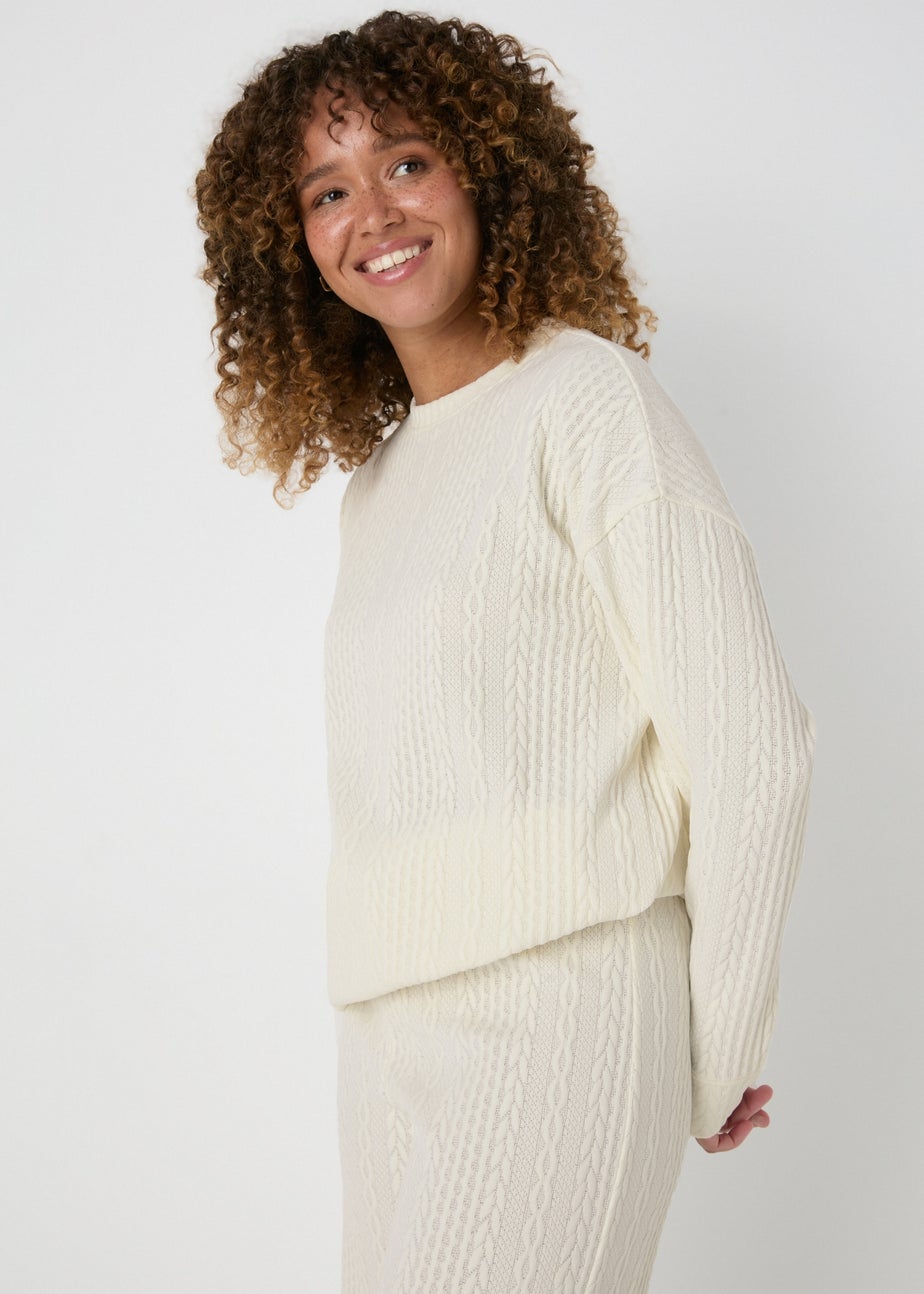 Cream Cable Knit Sweatshirt