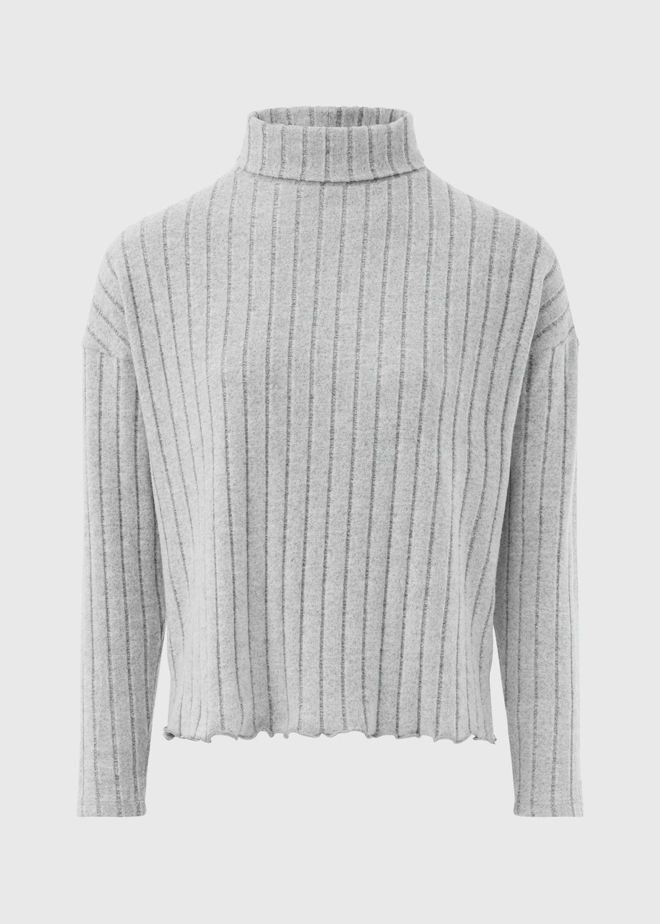 Grey Ribbed Soft Touch High Neck Top