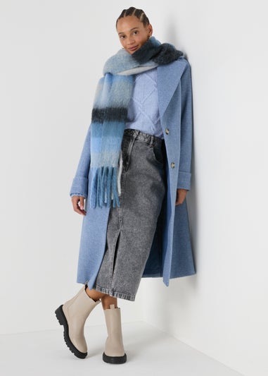 Blue Cable Knit High Neck Jumper