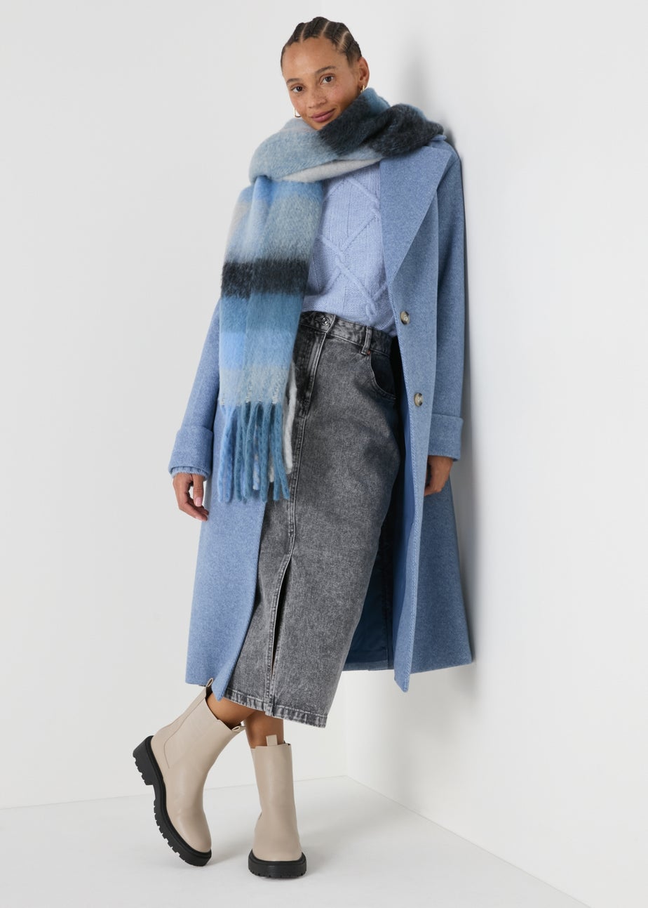 Blue Cable Knit High Neck Jumper